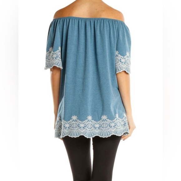 Adrianna Papell Embroidered Tasseled Peasant Blouse Top Blue XL - Picture 3 of 13